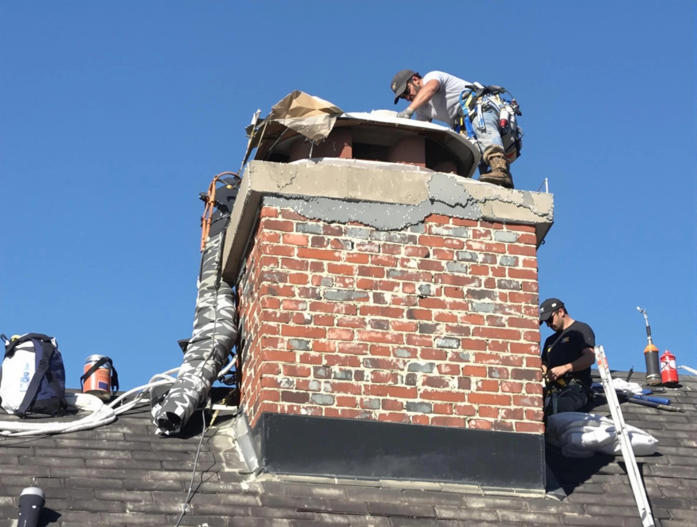 Hampton Chimney Sweep installing a custom chimney crown in Hampton, GA