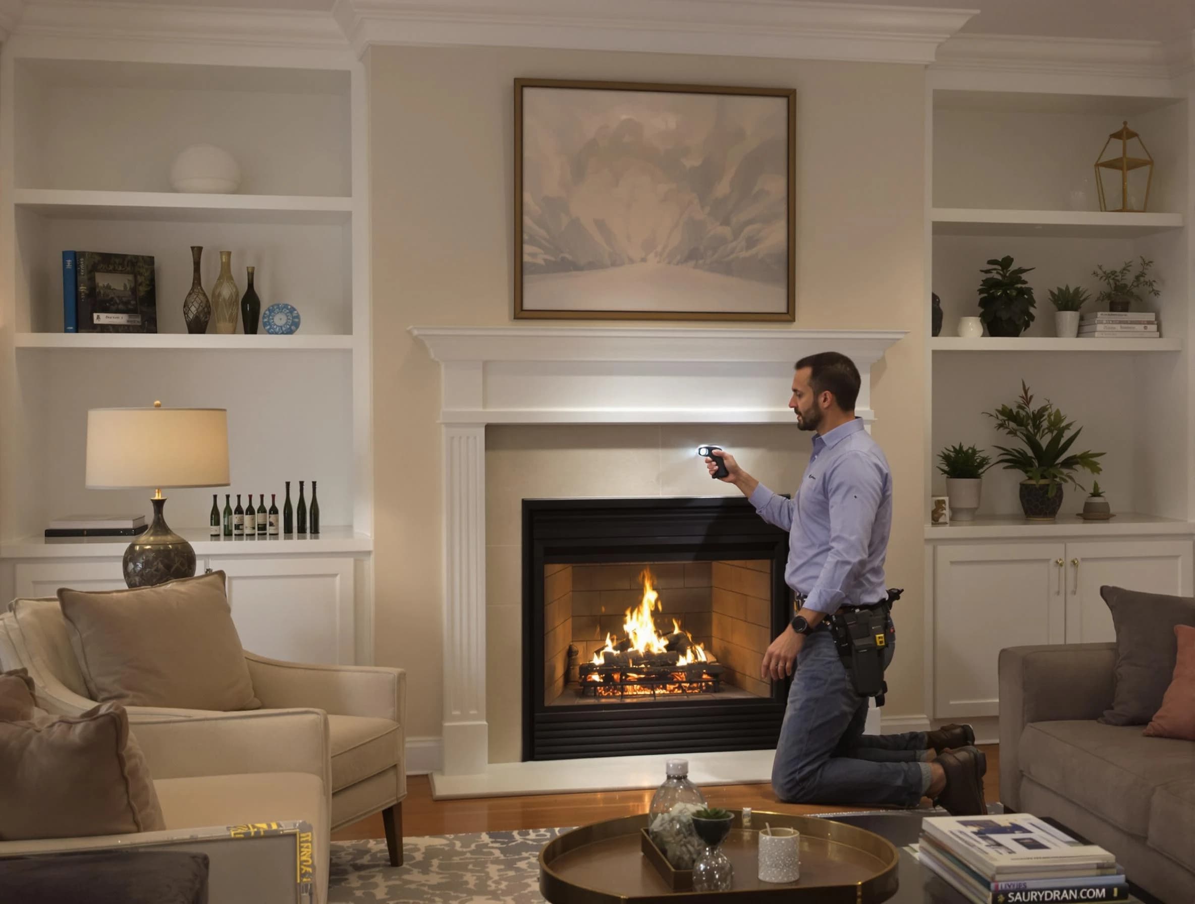 Hampton Chimney Sweep conducting a fireplace safety inspection in Hampton, GA