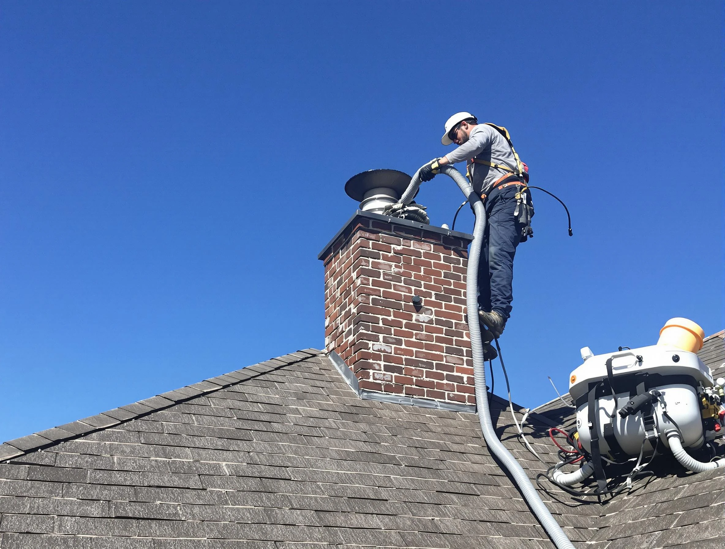 Dedicated Hampton Chimney Sweep team member cleaning a chimney in Hampton, GA