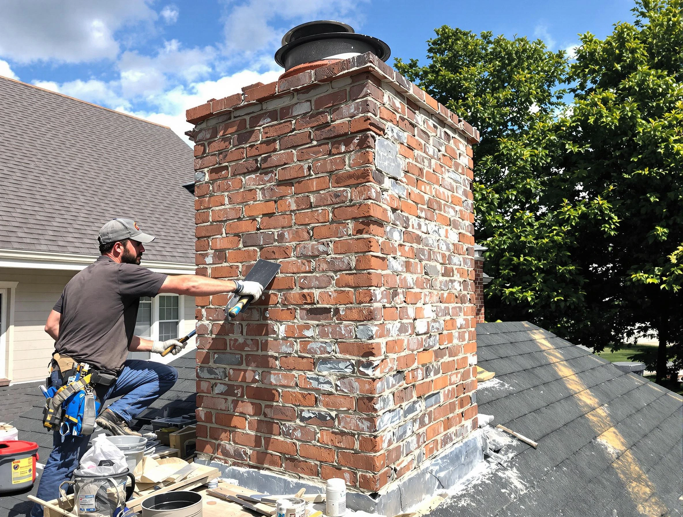 Completed chimney rebuild by Hampton Chimney Sweep in Hampton, GA