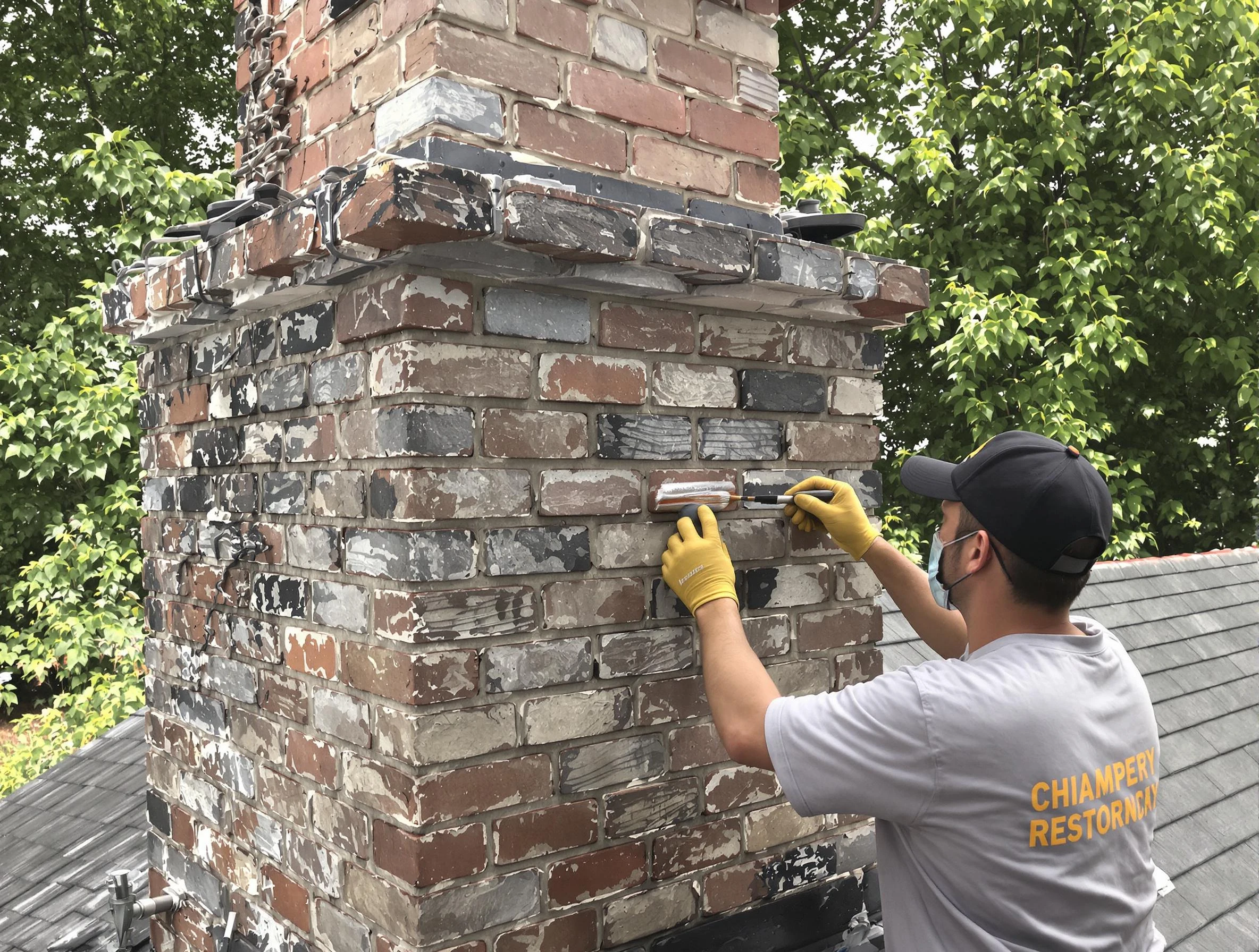 In-progress chimney restoration by Hampton Chimney Sweep in Hampton, GA
